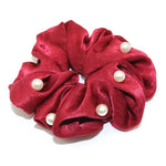 El Regalo 3 PCs Satin Silk Pearls Hair Scrunchies for Women/Girls- No Damage Silk Hair Ties with Delicate Pearls - Soft, Smooth & Shiny Hair Accessories (Color option-2)