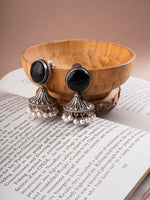 El Regalo Ethnic Oxidized Stone Stud Jhumka Earrings for Girls/Women- Exquisite Silver Lookalike Jhumki