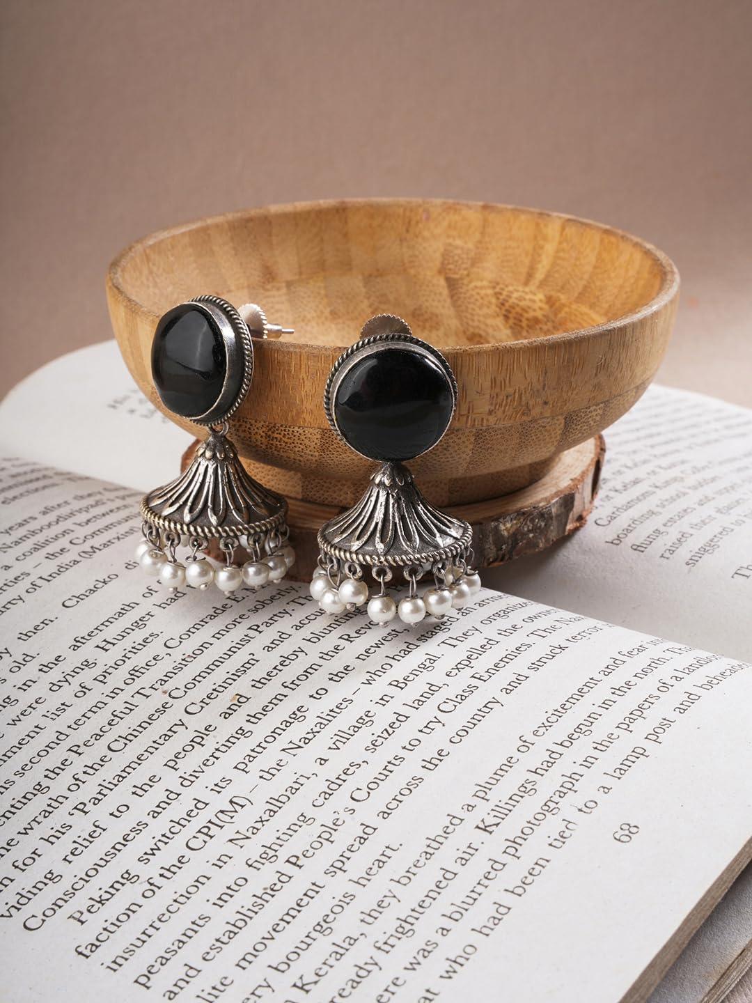 El Regalo Ethnic Oxidized Stone Stud Jhumka Earrings for Girls/Women- Exquisite Silver Lookalike Jhumki