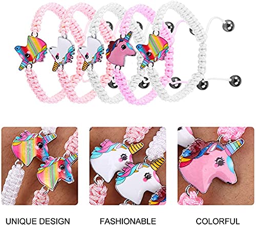 El Regalo 2 PCs Lovely Braided Unicorn Beads Bangle Bracelet for Girls Kids/Cute Cartoon Horse Weave Ropes Anklets Bracelets Jewelry For Kids Girl Women (Peachy Pink & White)