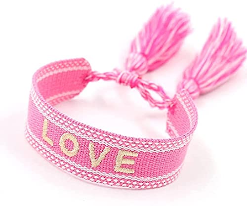 El Regalo 1 PC Knitted Motivational/Love/Friendship Unisex Adjustable Bracelet for Girls/Boys/Men & Women (Love- Pink)