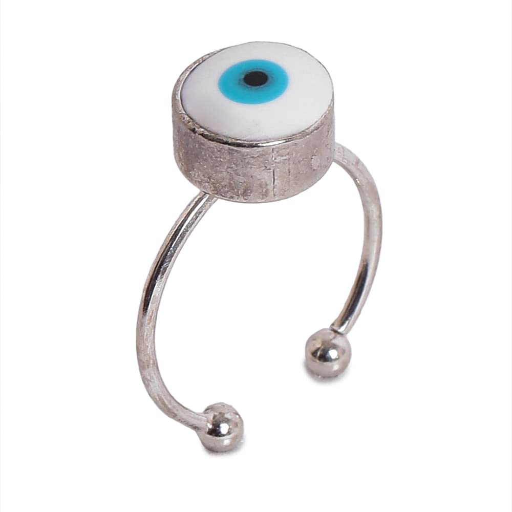 El Regalo Enameled Evil Eye Adjustable Finer Rings For Girls/Women | Fashion Evil Eye Rings (White)