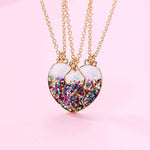 El Regalo 3 PCs BFF Best Friend Forever Split Heart Magnetic Matching Pendant Necklaces Set for Kids/Girls/Teens- Friendship Puzzle Necklaces Sets for Besties (Sparkly Off White Heart)