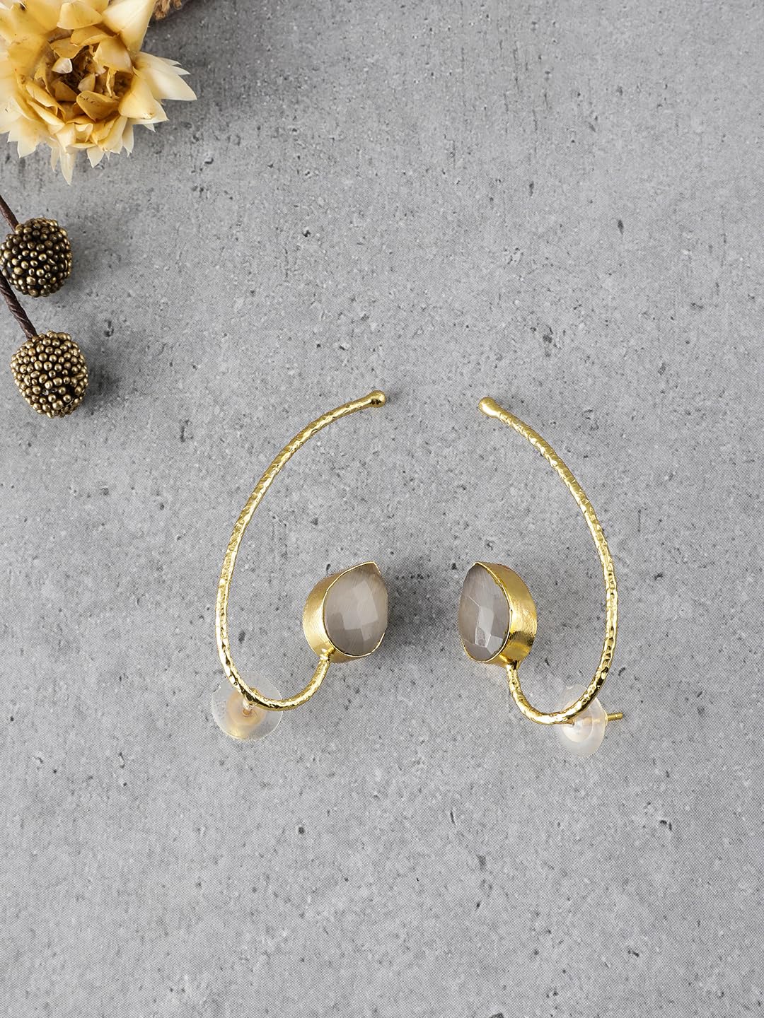 El Regalo Beautifully Handcrafted Gold Plated Brass Party Earrings- Trendy & Contemporary Stones Statement Earrings for Women (Off White)