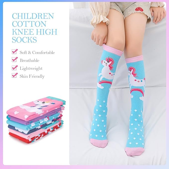 El Regalo Kid's Calf Length Combed Cotton 3 Pairs Cute & Soft Fun Unicorn Printed Funky Socks Cute Animal Cartoon Print Lovely High Knee Socks (3-8 Years), Assorted