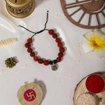 El Regalo 1PC Auspicious Natural Rudraksha & Lava Beads Rakhi for Brother- Designer Rudraksha Beads Rakhi with Roli Chawal, Rakhi Message Card in Rakhi Gift Box (Silver OM)
