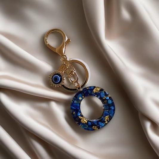 El Regalo Royal Blue Evil Eye Keychain Name Initial Letters- Alphabet Letter Keyring with Evil Eye Charm - Unisex Stylish Bag Charm, Keyring, Gift for Friends & Family (O Letter)
