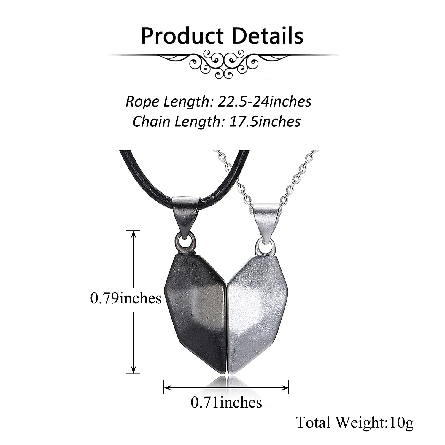 El Regalo 2 Pcs Heart Couples Magnetic Necklace for Couples/Besties/Friends - Black White Matching Pendant Friendship Distance Magnetic Love Heart Jewelry for Boyfriend Girlfriend Valentines Gifts