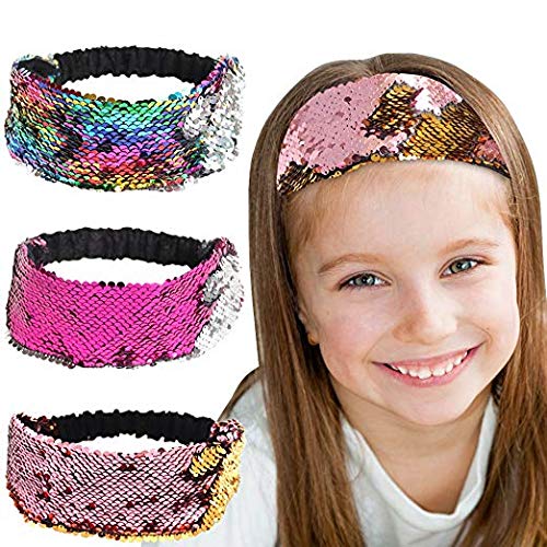 El Regalo 1 PC Reversible Sequins Stretchy Glittery Fashion Headbands for Teen Girls & Women (Pink/Silver)