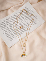 El Regalo Stainless Steel Rainbow Cloud Double Layer Necklace & Earrings Set - Anti Tarnish, Waterproof Jewelry for Kids, Girls, Women - Cute and Elegant Jewelry Set