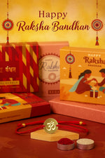 El Regalo OM Red Rakhi for Brother- Silver & Gold Plated Stainless Steel OM Bracelet Rakhi for Bhai with Roli Chawal in Rakshabandhan Box- Adjustable for Babies to Adults (Gold)