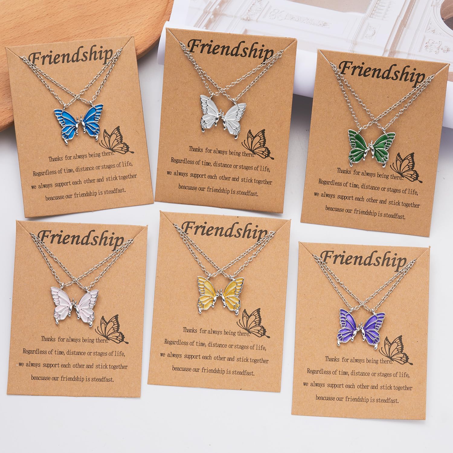 El Regalo 2 PCs Best Friend Butterfly Necklaces for Girls- Matching Butterfly Pendant Necklace Set BFF Friendship Necklace, Dainty Jewelry Gifts for Women Teen Girls (Green BF Butterfly)