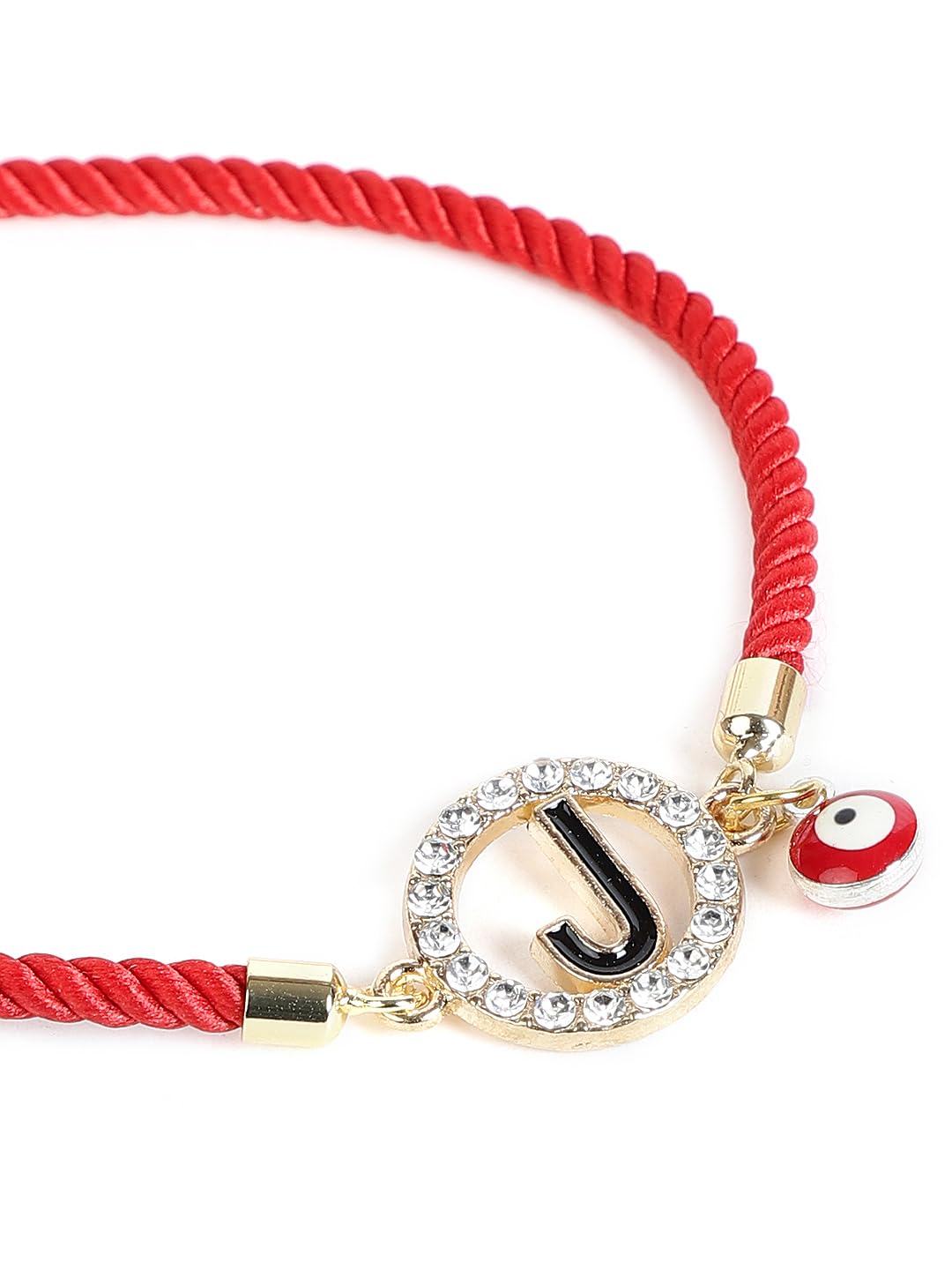 El Regalo Name Initials Evil Eye Bracelet Rakhi for Brother- Name Letter CZ Rakhi with Roli Chawal, Message Card in Rakshabandhan Box for Bhai (Red- J)
