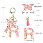 El Regalo Personalized Name Initials Butterfly Charm Keychain - Custom Letter Keyring with Pink Tassel & Butterfly Pendant, Purse, Bag, Backpack Accessory (R Letter)