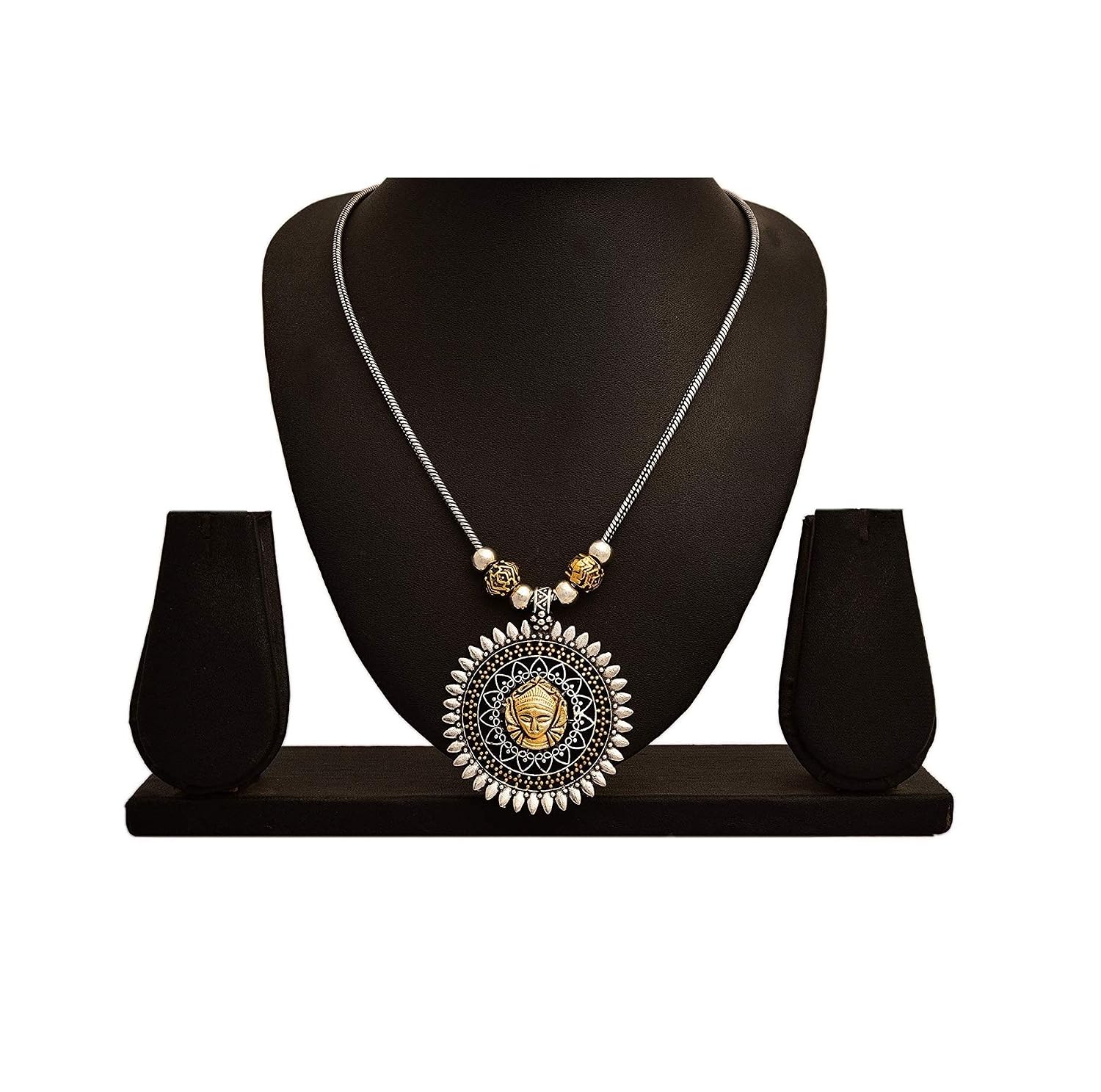 El Regalo Dual Tone Goddess Durga Ma German Silver Pendant Necklace | Traditional Temple Jewelry | Durga Ma Necklace for Durga Pooja & Navratra Pooja
