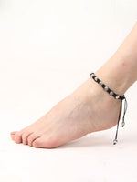 El Regalo 1 PC Boho Macrame Adjustable Oxidized German Silver Bead Nazabattu Anklet for Girls & Women- 1 Leg Bohemian Tribal Thread Anklet (Yin Yang Nazarbattu Anklet)