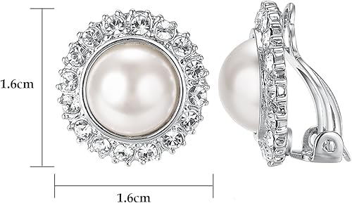 El Regalo Big Pearl Clip On Earrings for Non Pierced Ears- Round Faux Pearl Clip On Fake Non Piercing Earring (CZ Clip On)