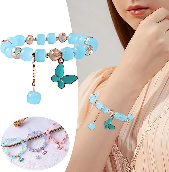El Regalo 1 PC Butterfly Crystal Beads Tassel Bracelet With Cute Enamel Butterfly Charms for Girls/Teens/Women (Blue Butterfly)