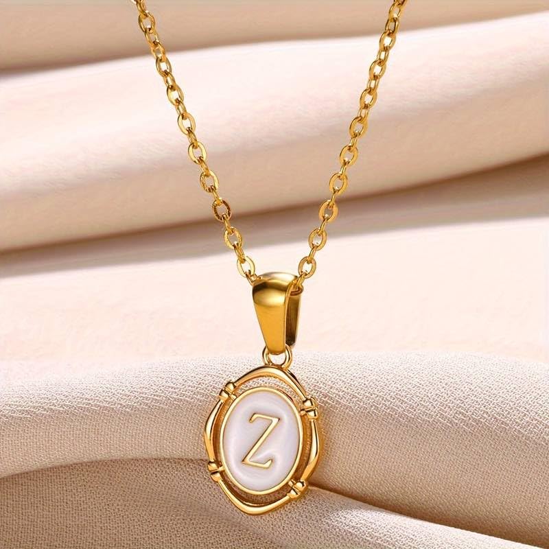 El Regalo Unisex Vintage Style Waterproof Name Initial Letters Pendant Necklaces - Stainless Steel Golden Initials Jewelry - Hypoallergenic Letters Pendant Chain (Letter Z)
