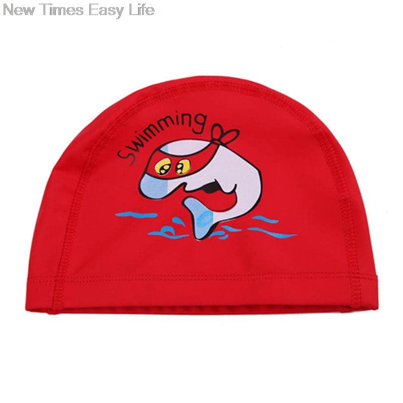 El Regalo Waterproof Swim Cap for Kids Boys Girls, Cute Cartoon PU/Silicone No-Slip Swimming Bathing Cap for Children Long Short Hair, Non-Toxic,Flexible Swim Caps Hat (Fish Red)