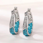 El Regalo Elegant Oval Crystal Hoop Earrings for Girls & Women- Silver Plated Sparkle Bling CZ Inside Out Earrings (Gradient Blue)