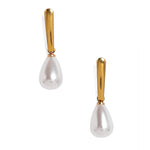 El Regalo 2 Pairs Pearls Earrings - Drop and Heart Pearls Dangle Golden Brass Earrings for Girls & Women