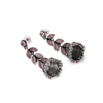 El Regalo Elegant Oxidized Stones Leaves Brass Jhumka Earrings- Silver Lookalike Ethnic Long Jhumki Earrings for Women Girls (Pink)