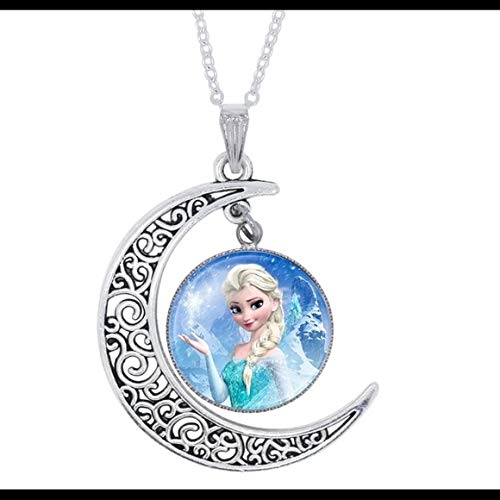 El Regalo Frozn Crescent Moon Ice Princess Ana El-sa Necklace for Kids/Girls (El-sa Sky Blue)