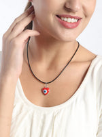 El Regalo Unisex Heart Evil Eye Pendant Necklace for Girls/Boys/Men & Women- Handmade Glass Lamp work Nazar Evil Eye Pendant Necklaces- Valentines Day Gift (Silver Tone Red Heart with Cord)