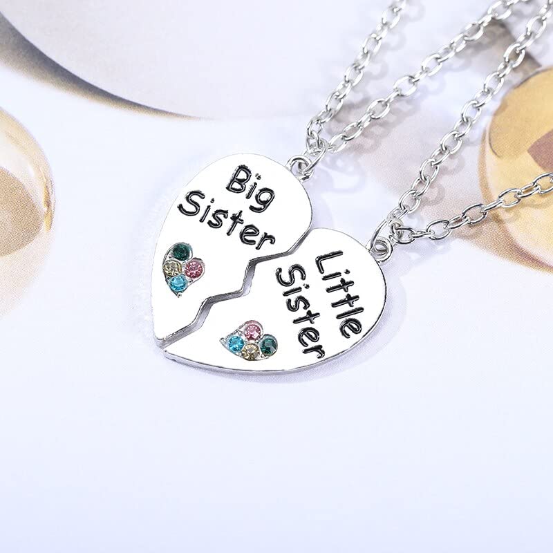 El Regalo 2 PCs Girls Sister Necklace Gifts, Big Sister Little Sister Jewelry Gift for 2,Rainbow Broken Heart BFF Friendship Pendant for Kids Teens Women (Big Sister Little Sister)
