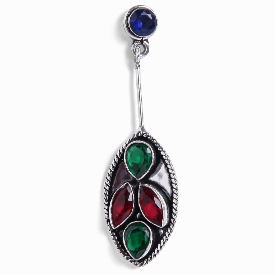 El Regalo 925 Silver Plated Fashion Statement Stones Stud Earrings for Woman & Girls - Oxidized Finish - Silver Lookalike Earrings