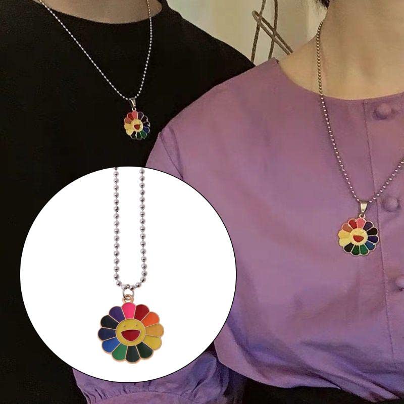 El Regalo 1 PC Cute Colorful Rainbow Cloud, Daisy Flower, Love Heart Pendant Necklaces for Toddlers/Kids/Girls/Teens/Women (Daisy Flower Pendant)