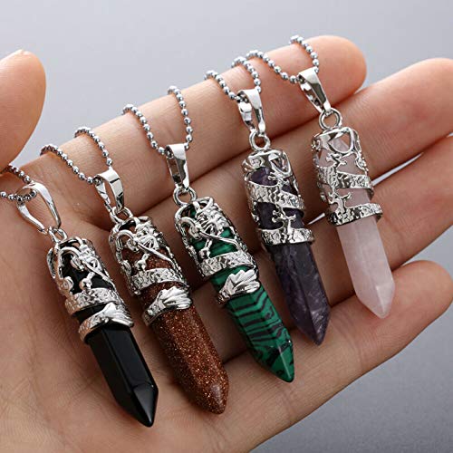 El Regalo Natural Quartz Stones Healing Point Bullet Pencil Point Shape Crystal Chakra Pendant Necklace - Perfect Valentines Day Gift for Girls & Women (Rose Quartz (Pink))