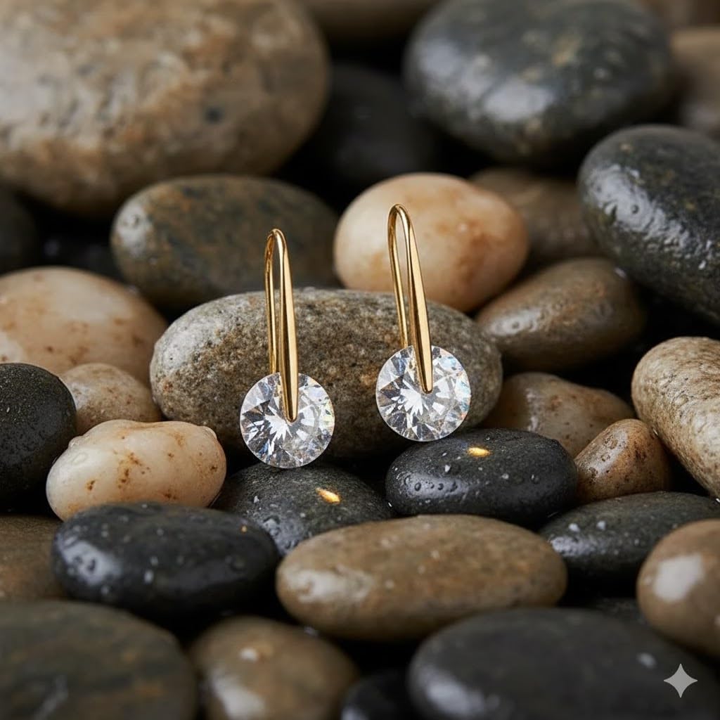El Regalo Minimalist Gold Plated Cubic Zirconia Drop Earrings for Women & Girls | Modern & Luxurious Crystal Dangle Hook Earrings | Classy Fashion Jewellery Gift