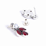 El Regalo Pearl Earrings, 925 Silver Plated Vintage Stones Pearls Stud Earrings for Women & Girls- Silver Lookalike Pearls Earrings (Red)