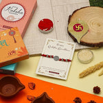 El Regalo Bhaiya Bhabhi Rakhi Set -German Silver Ghungroo Tassel Bracelet Rakhi with Red Thread Rakhi Set with Roli Chawal, Message Card in Gift Box
