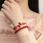 El Regalo 2PCs Natural Crystals Butterfly Bracelets Set- Real Crystals Healing Stones Bracelet Combo for Women (Red Agate)