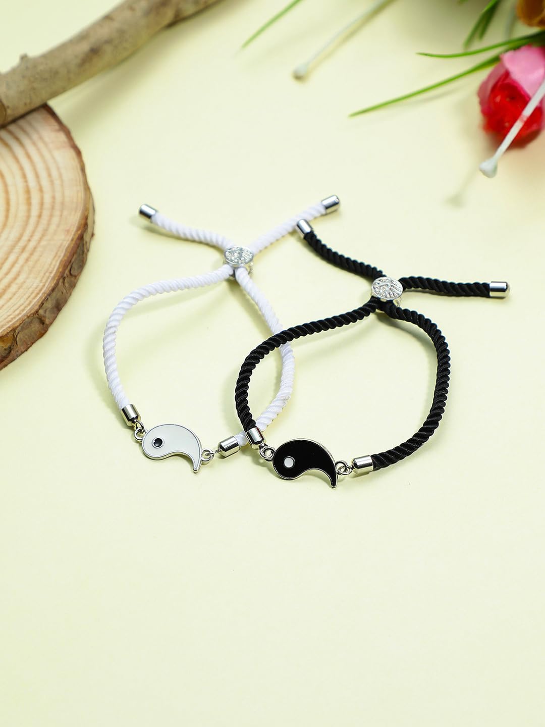 El Regalo 2 PCs Yin Yang Statement Bracelets for Couples- Yin Yang Adjustable Cord Bracelets Set - Friendship Day/Valentines Day Couple Gift