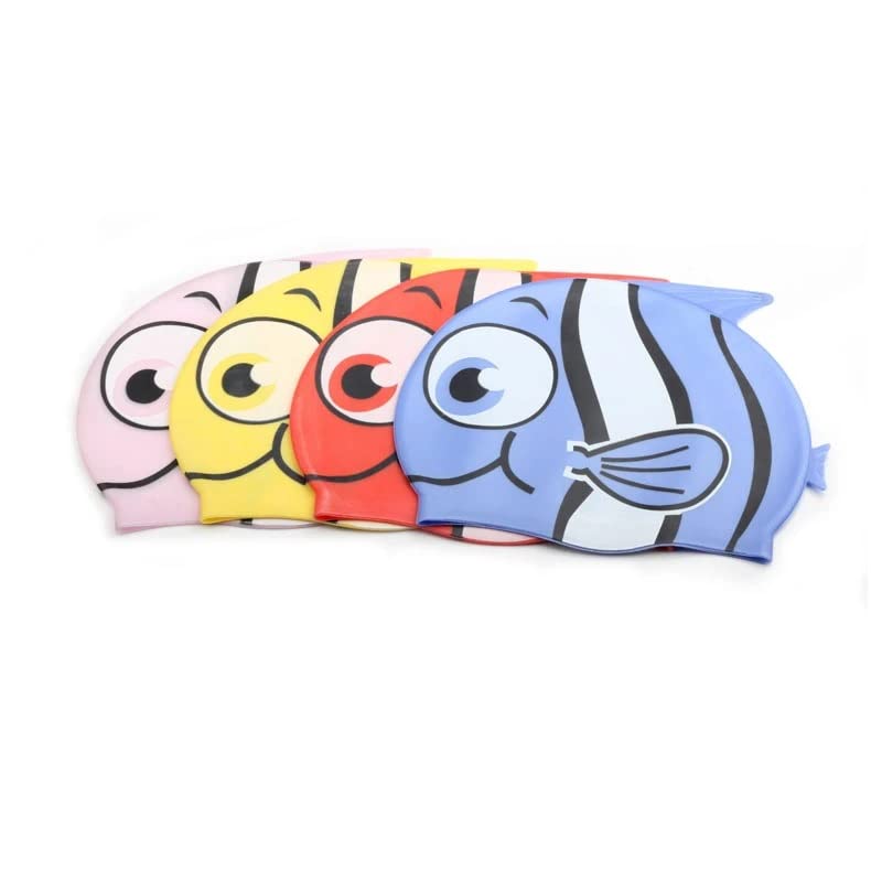 El Regalo 4 PCs Cartoon Fish Swimming Caps Combo for Kids/Girls/Boys/Teens (4-16 Years Age Group)- Silicone Waterproof Stretchy Swimming Caps for Girls Boys for Long & Short Hair