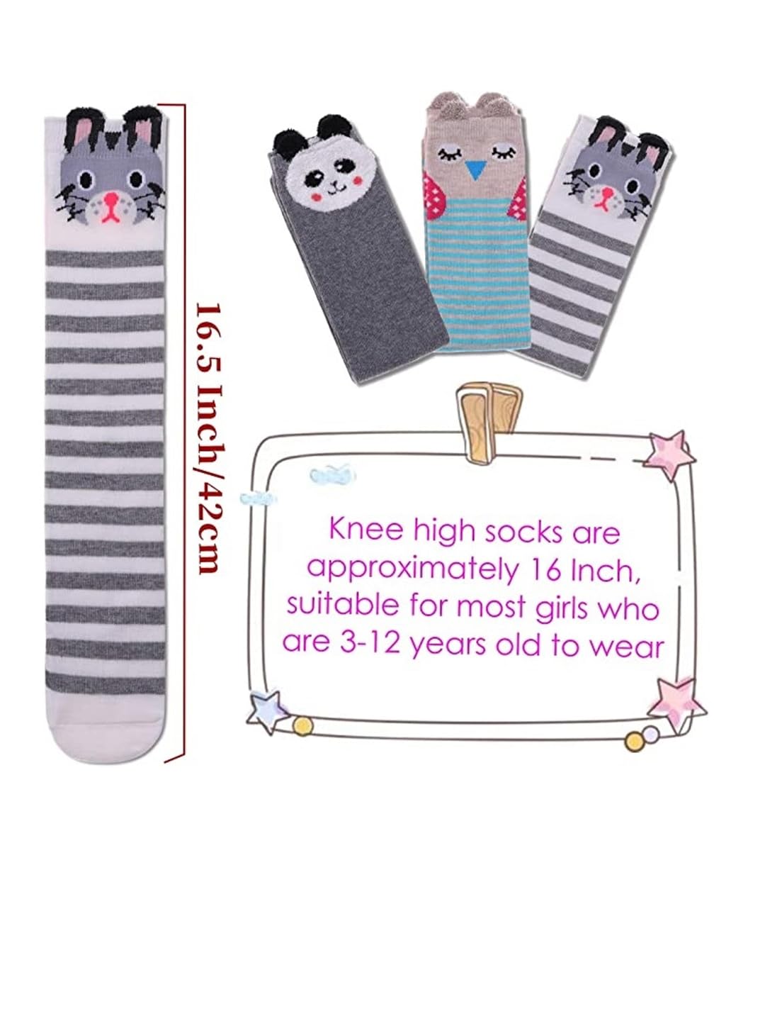 El Regalo Kid's Knee Length Cotton Pack Of 3 Self-Design Socks, Assorted