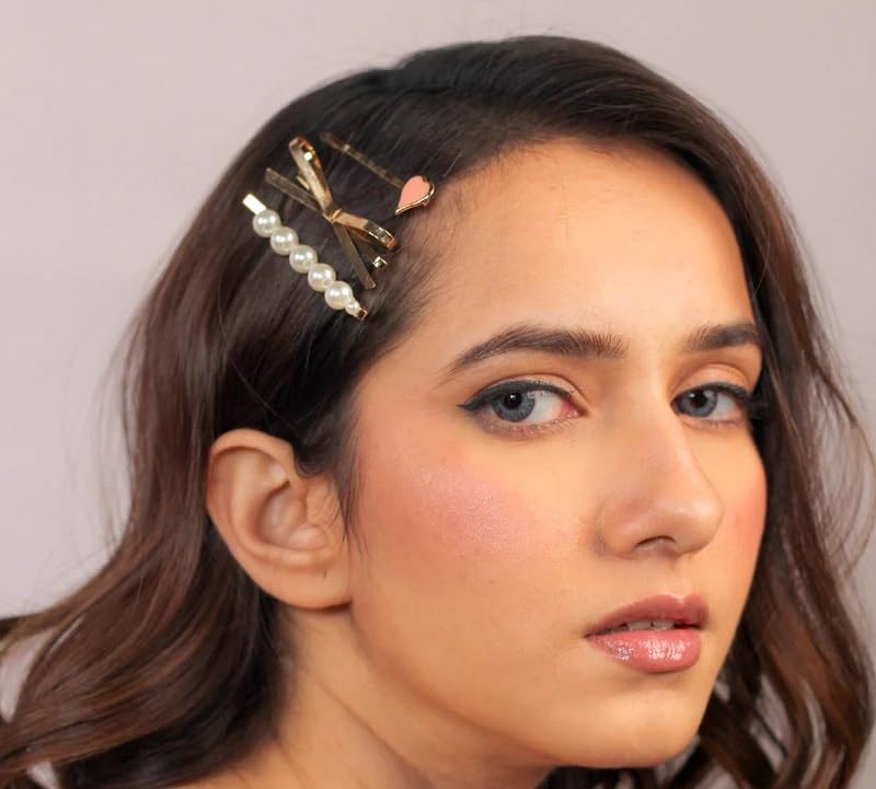 El Regalo 3 Pearls Heart Hair Pins Combo Set- Fancy Hair Pins- Heart, Pearl & Bow Bobby Pins Combo for Girls & Women