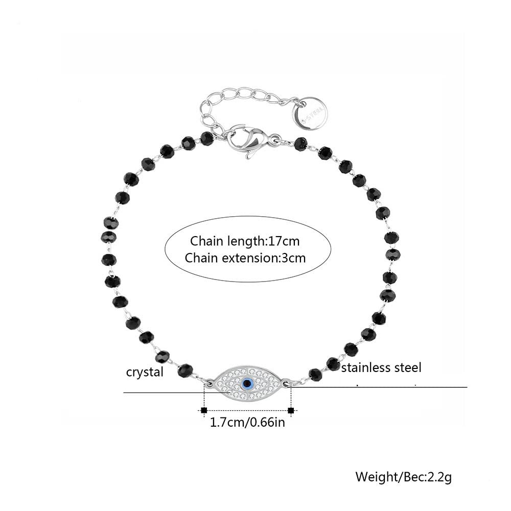 El Regalo Stainless Steel Mangalsutra Evil Eye Nazaria Bracelet- Black Crystal Beads Anti Tarnish Chain Bracelet for Girls/Women (Evil Eye Nazaria Bracelet)