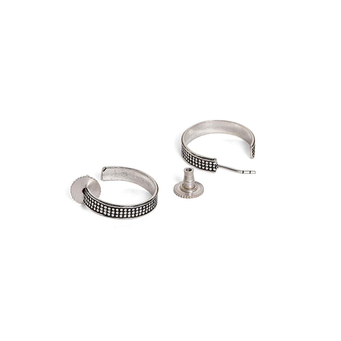 El Regalo 2 Pairs Tribal Oxidized Half Hoop Earrings, Huggie Earrings- Hammered Bohemian Oxidized German Silver Baali Earrings (Option-4)