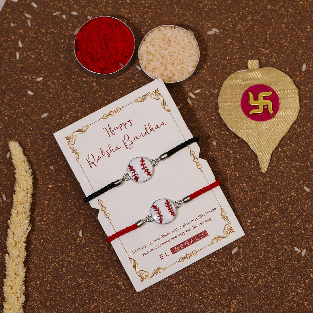 El Regalo Quirky 2PC Sports Rakhi Set for Brother | Rakhis Combo Set for Brother/Niece/Nephew- Kids Rakhi for Sports Lovers Bhai with Roli-Chawal, Message Card in Rakhi Gift Box (Option-3)