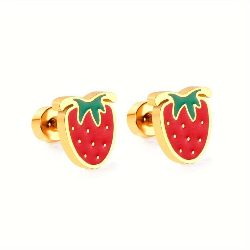 El Regalo 2 Pairs Waterproof Red Strawberry & Cloud Rainbow Stud Earrings for Women Teens Girls - Stainless Steel Hypoallergenic Dainty Small Piercing Earrings Search this page (Gold & Silver- A)