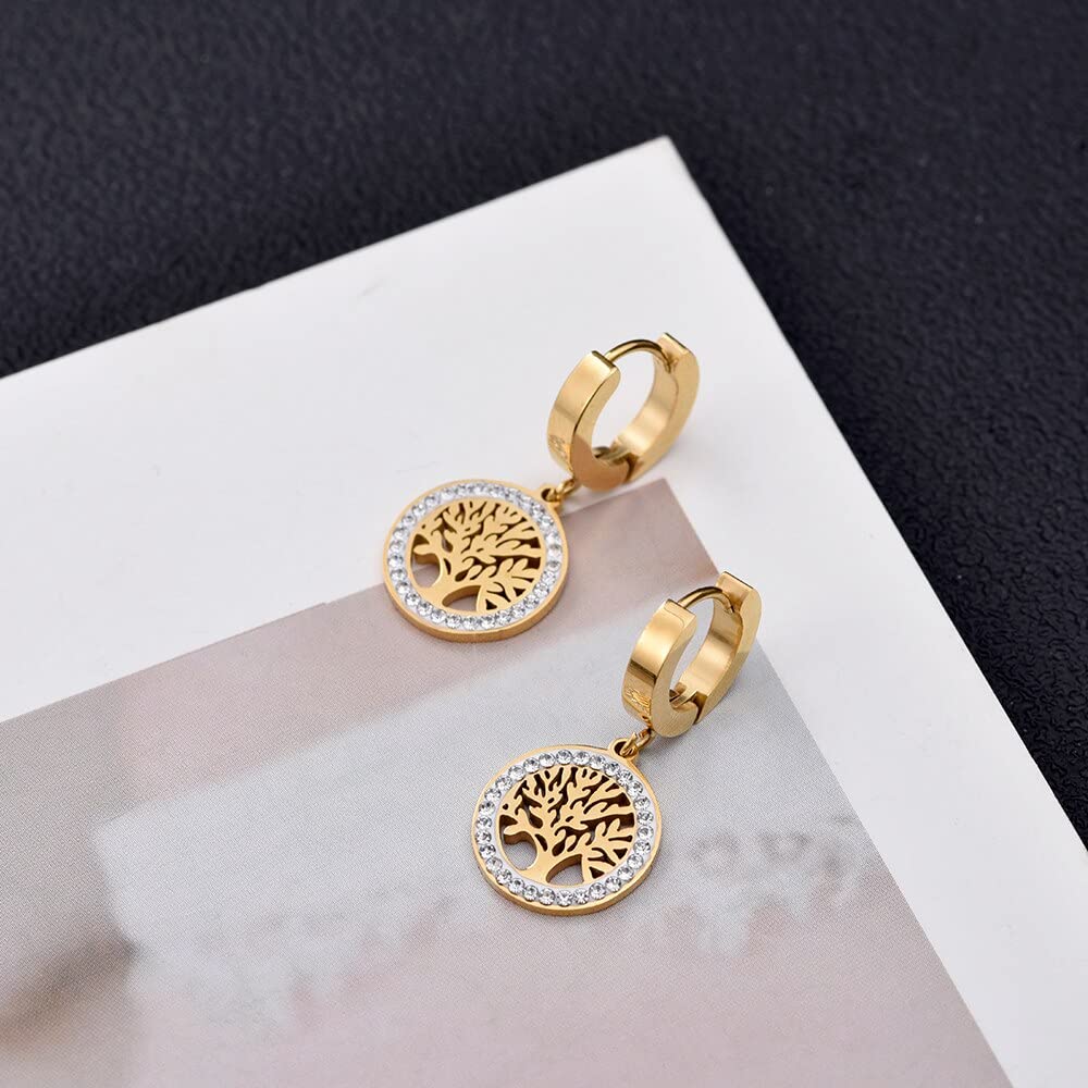 El Regalo Stainless Steel Ati Tarnish- NO RUST Earrings- Rose Gold Plated Stainless Steel Cute Stud Earrings for Women/Girls (Tree of Life Earrings)
