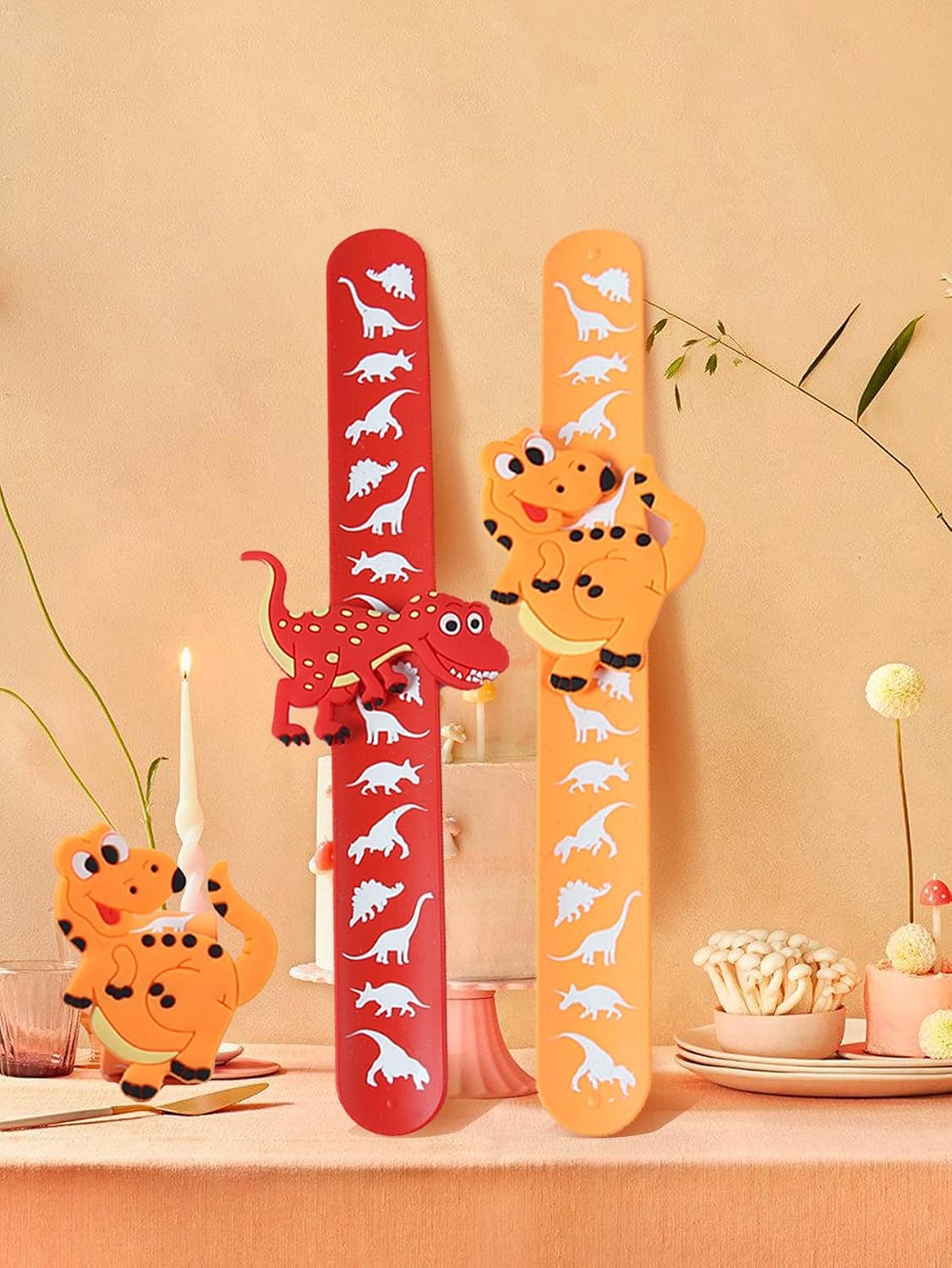 El Regalo 2PCs Kids Dianosaur Slap Band Rakhi for Little Brother or Sister- Colorful Dinosaur Fun Kids Rakhi with Roli Chawal in Rakhi Gift Box for Brother/Niece or Nephew (Red & Orange)