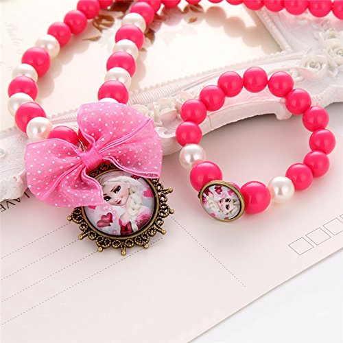 El Regalo Frozn El-sa Princess Jewelry Set for Kids | Necklace & Bracelet Kids Girl Jewelry Set- Gift for Girls Kids (Rose Pink)