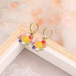 El Regalo 1 Pair Enamel Flowers, Rainbow Cloud, Heart Hypoallergenic Dangle Hoop Earrings for Girls/Teens/Women (Sunflower Earrings)