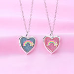 El Regalo 2 PCs Best Friends Heart-shaped Photo Box Pendant Necklace for Girls/Besties/Soul Sisters- BFF Jewelry Gift (Rainbow Heart Photo Pendant)